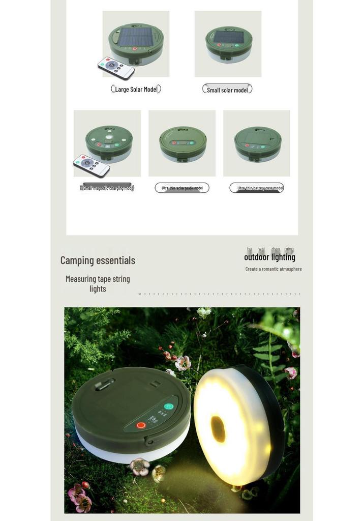 Ultra Bright Waterproof Solar Camping String Lights with Tent Lamp and Tape Measure Storage