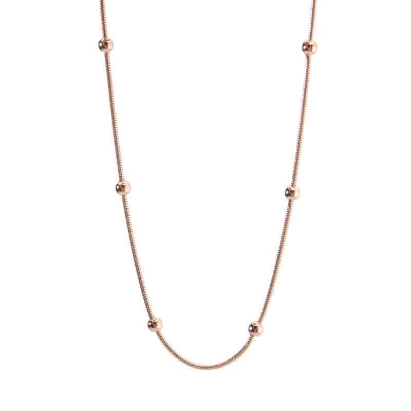 Rose Gold Stainless Steel Snake Chain Necklace with Seven Titanium Beads - Simple & Elegant Valentine's Day Gift for Women
