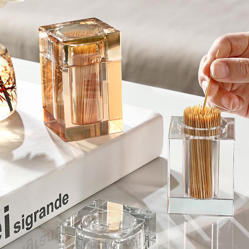 1PC Luxury Crystal Glass Toothpick Box Barrel Home Dining Table Hotel Cotton Swab Dental Floss Storage Box Jar Clear Glass Container