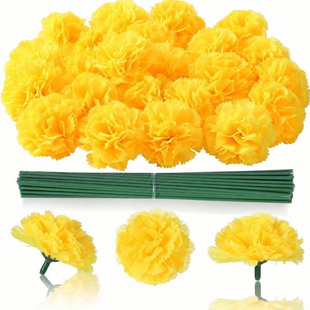 30 Pcs Silk Cloth Silk Marigold Flowers Decoration Set Orange Carnation Flowers Home Decoration