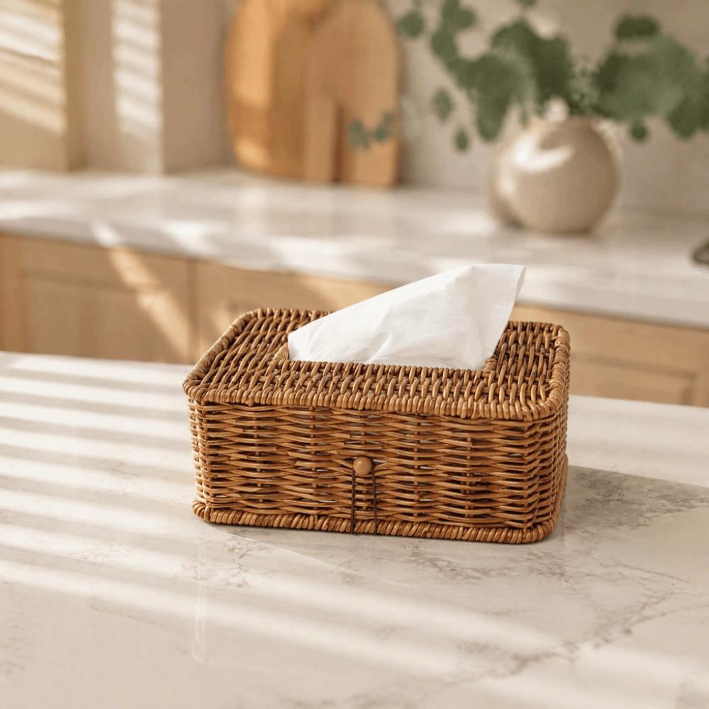 Plastic Imitation Rattan Tissue Box Rustic Napkin Holder Simple Tissue Dispenser  Coffee Table