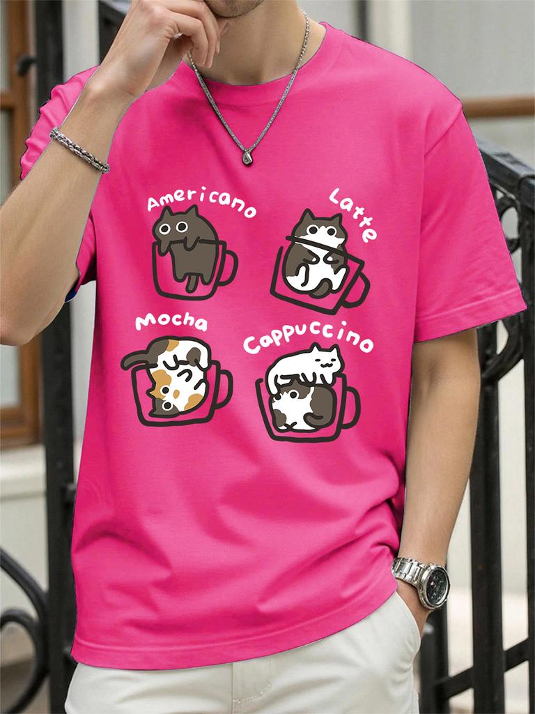 Cat Coffee Art Letter Printing TShirts Womens Cotton Summer Tops Soft Loose ONeck Short Sleeve T Shirts Casual Womans Clothes