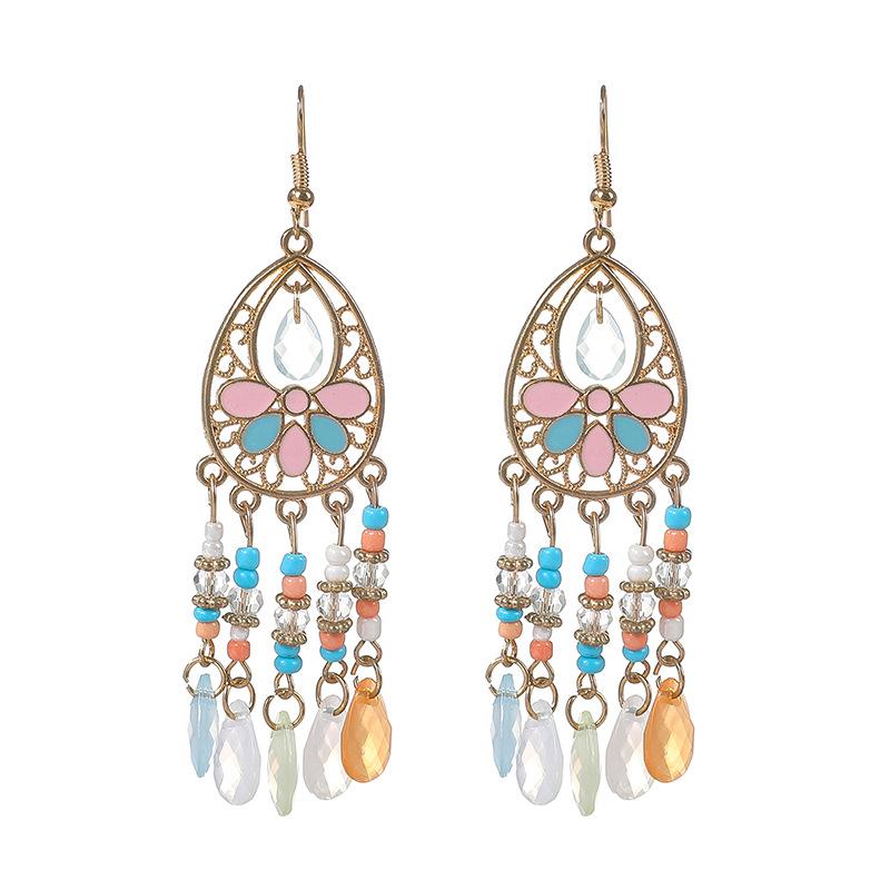 Long fringed earrings Bohemian water drop fringed earrings Ethnic vacation style stud earrings