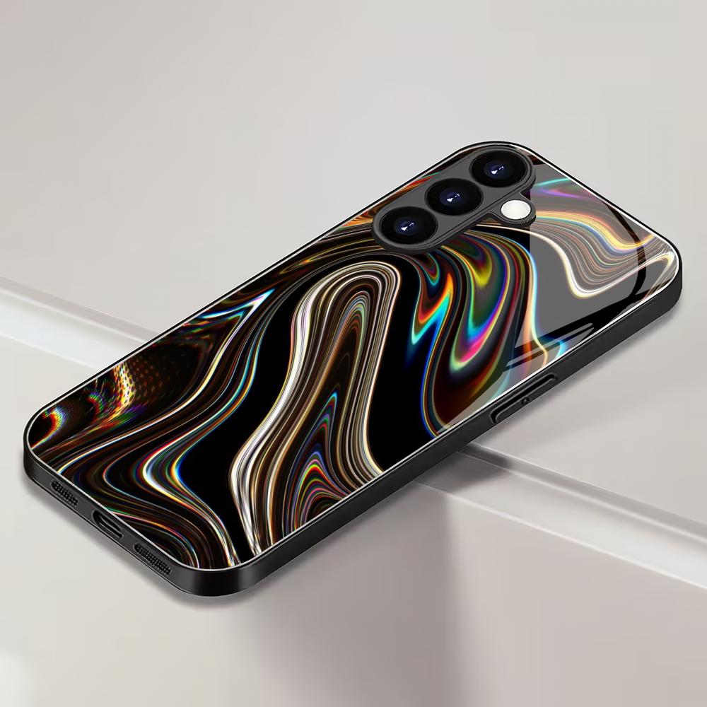 Custodia per Telefono in Vetro Temperato con Design Black Vortex Adatta per Samsung Galaxy S26 S25 S24 S22 S21 S20FE/Ultra/Plus Copertura Posteriore Antiurto