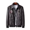 Men's Plus Size Embroidered Leather Baseball Jacket with Velvet, Trendy Spring & Autumn Outerwear.