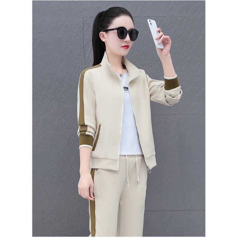 Completo Sportivo Casual Semplice alla Moda da Donna Primavera Autunno Cardigan con Zip Tuta Pantaloni Due Pezzi