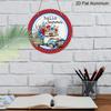 2D Flat, 1pc Round "Hello Summer" 4th of July Aluminum Hanging Sign, Vintage Truck Flower Patriotic Design, Rustic Farmhouse Metal Wall Decor