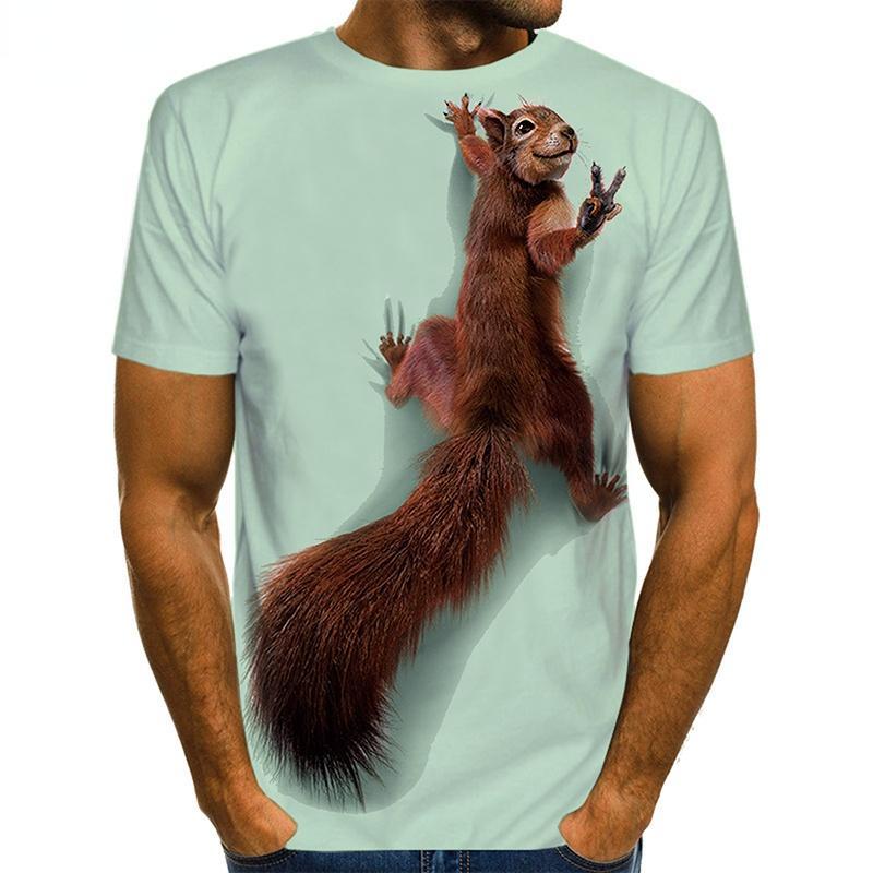 Cute Squirrel Graphics T Shirts Summer Fashion Short Sleeve 3D Lovely Animals Printed Mens