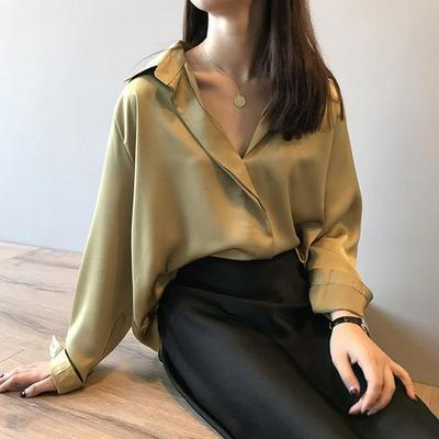 Camisa de Manga Larga de Color Sólido con Cuello en V para Mujer para Primavera y Otoño - Diseño Elegante de Alta Gama