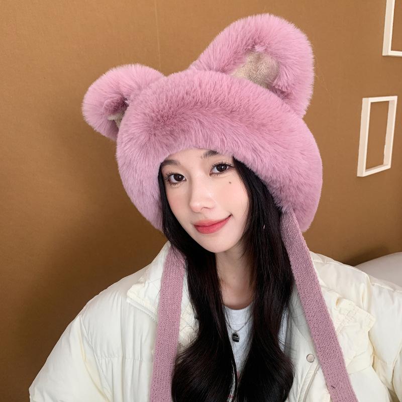 Cute Cat Ears for Women In Winter Lei Feng Hat Plush Fox Ears Plush Hat  Thickened Warm Winter Ear Protection Hat