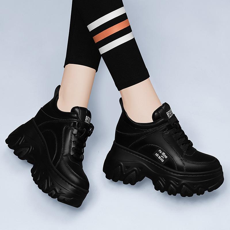 Höhenzunahme Damenschuhe cm kleiner Mann Herbst und Winter Freizeit Sport Schwarze Dad Shoes Hoher Schaft Atmungsaktiv