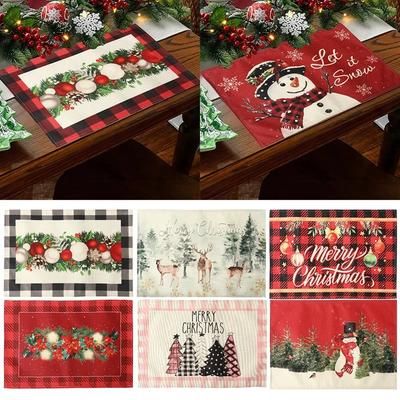 1PC Linen Christmas Placemats Tableware Mat Christmas Decorations For Home Kitchen 2024 Xmas Navidad Noel NewYear Table Decor