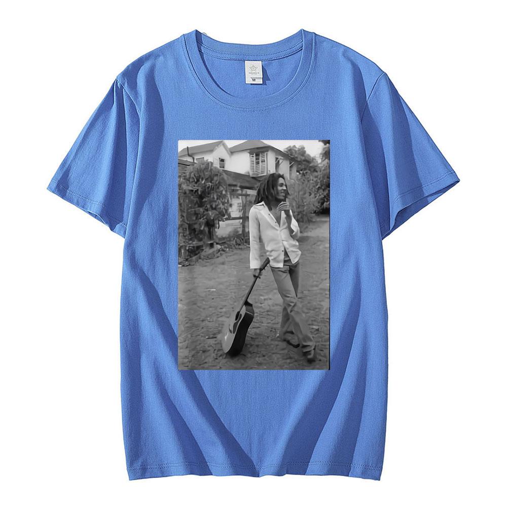 Bob Marley Black White Guitar Novelty T Shirt Summer Men Women Vintage Hip Hop Oversized Short Sleeve T-shirts Gothic Streetwear