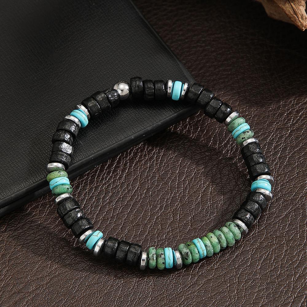 Bohemian Black Agate Beaded Bracelet for Men,Eiastic Green Stone Bead Bracelets,Handmade Stacking Stretch Bracelets Gift