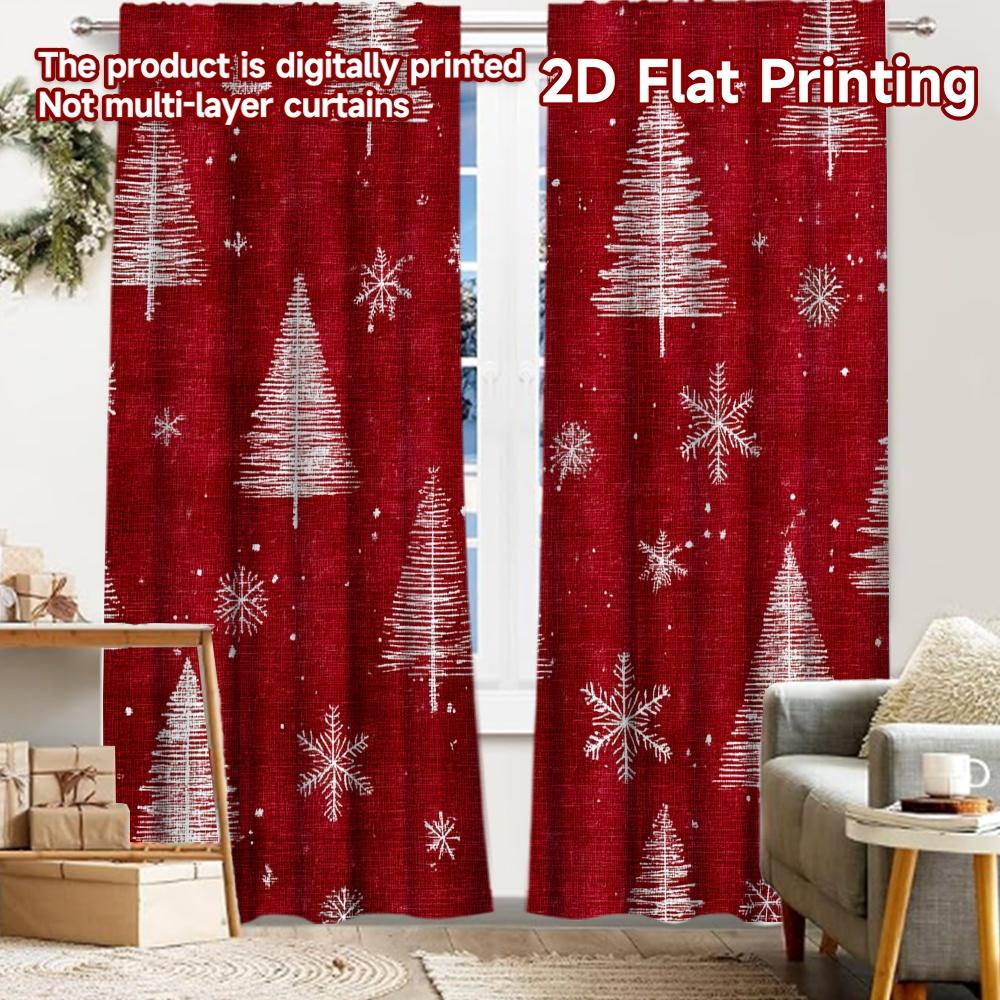 

2pcs, 2D FLAT PRINTING Curtains (Without Rod) FestiveForest Holiday printed curtains Yarn Curtains Thermal Insulation, and Room 52.50 × 116.00 cm 2 pcs