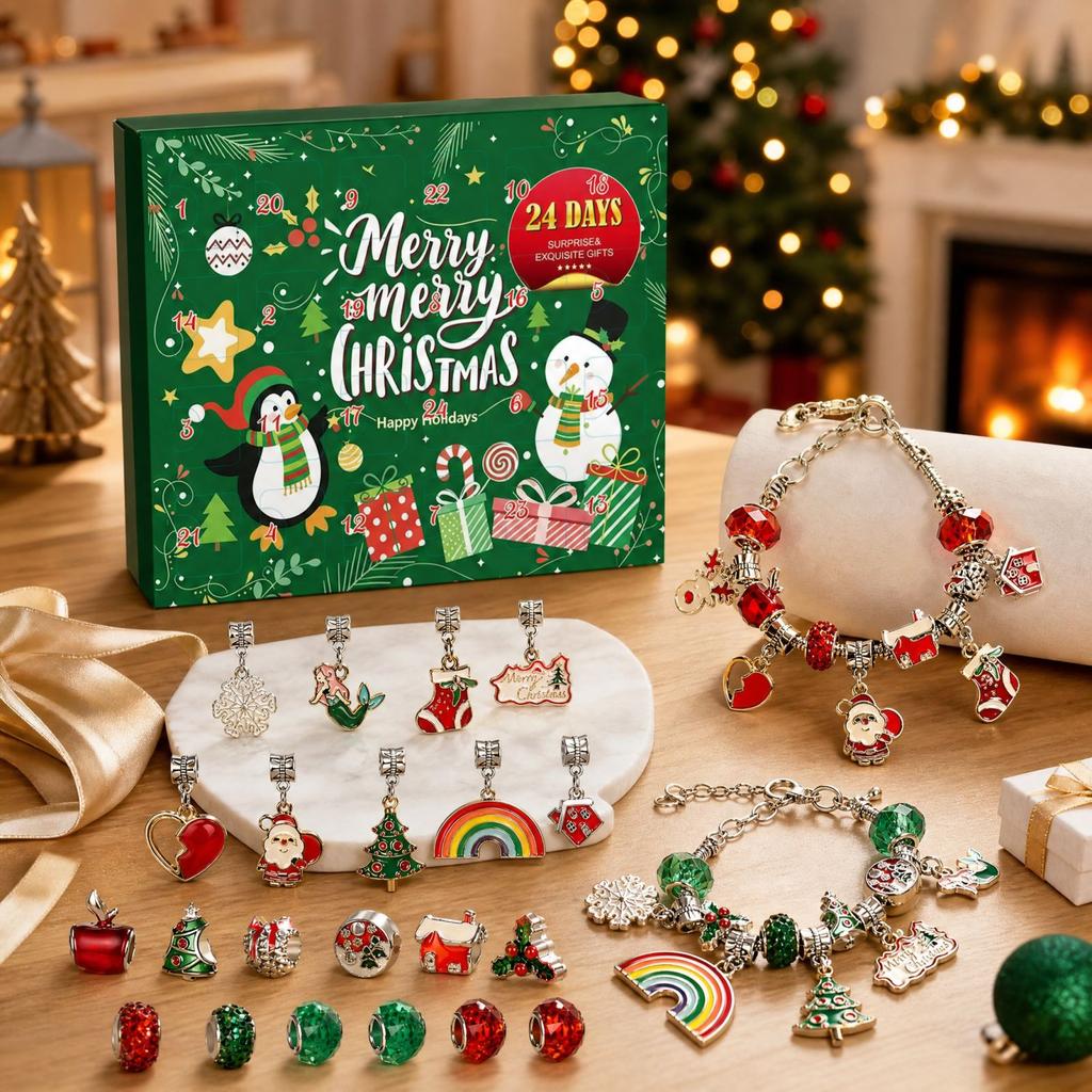 3D Christmas Advent Calendar Day Countdown with Beaded Bracelet Making, Jewelry Gift Set