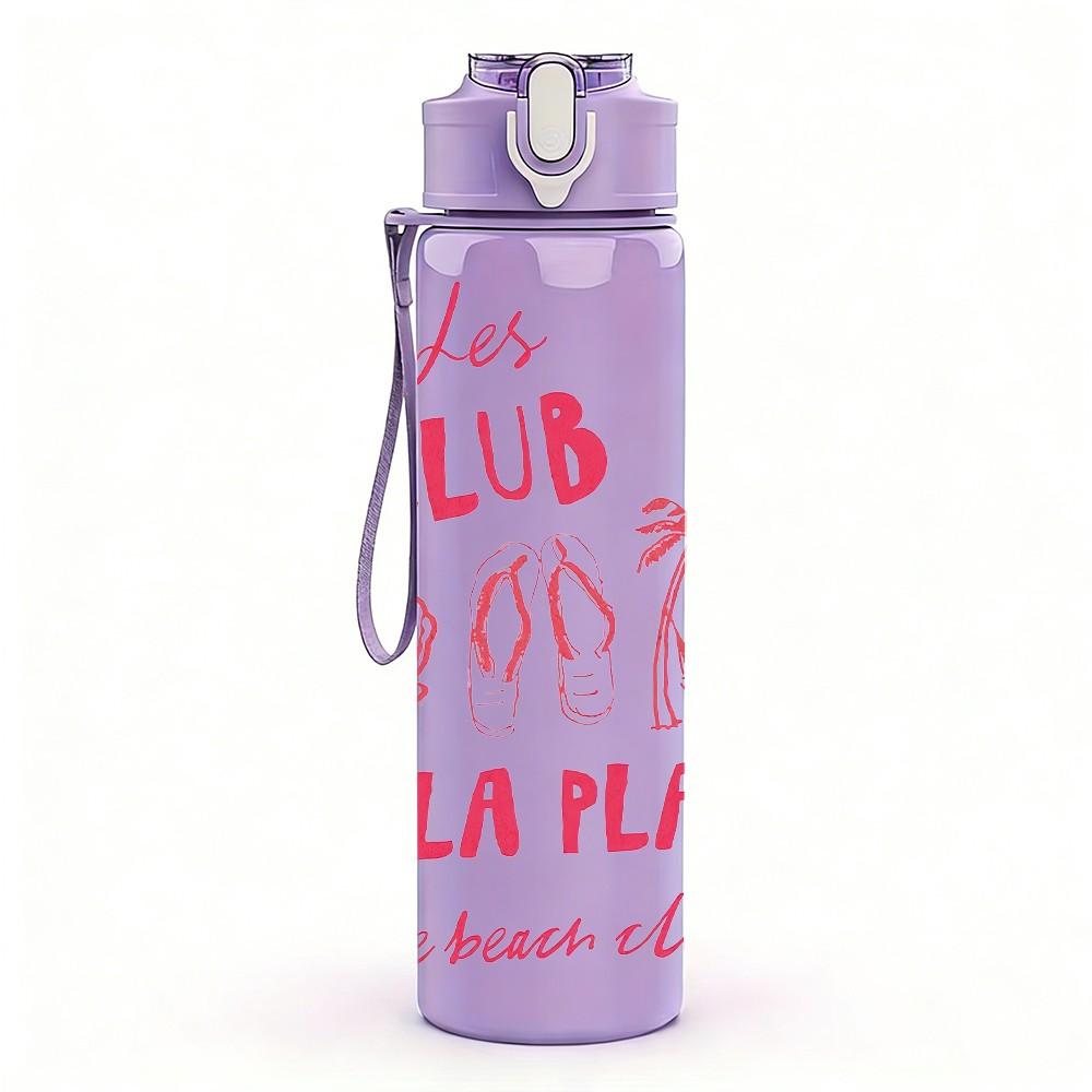 1PC La Club De La Plage French Summer Beach Art 750ml Color Plastic Sports Water Bottle Leakproof Flip Straw Lid Suitable for Sports Office Home Use