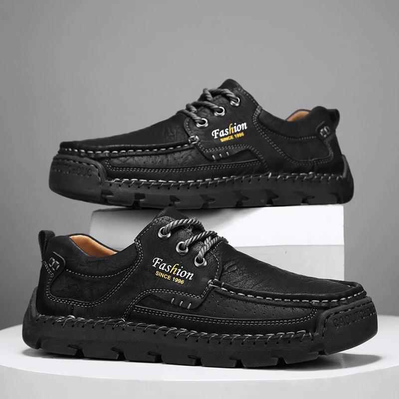 Modische Stilvolle Version Herren Leder Wanderschuhe Outdoor Rutschfest Walking Sneakers Oxford Schuhe Ganztägig Tragbar Trekking Schuhwerk Trainer