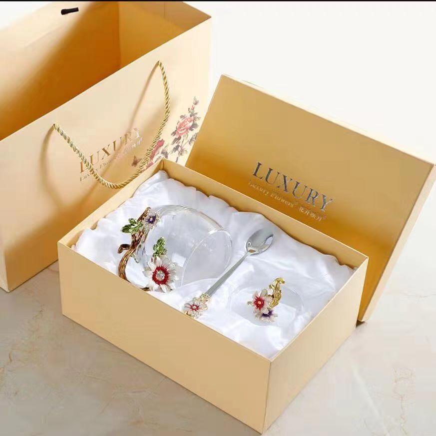 Paris March Enamel Flower Tea Cup - High-Temp Resistant Crystal Glass Gift for Teacher's Day or Girlfriend