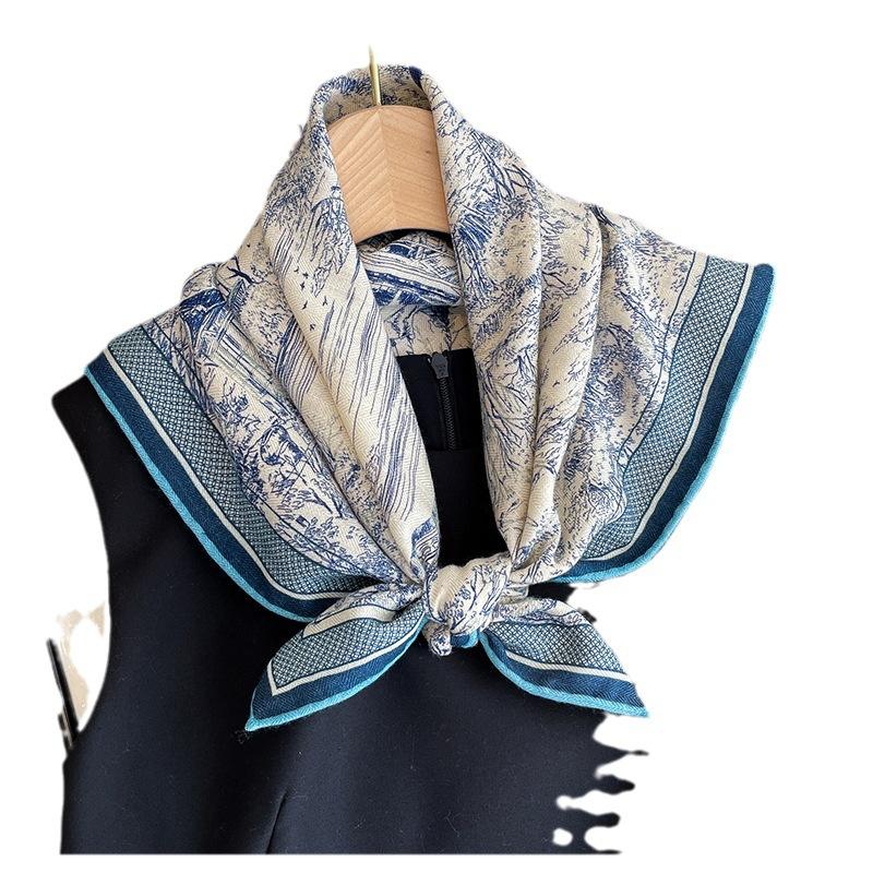 Spring, autumn and winter new high-end silk scarf women's fashion temperament printed shawl double-sided silk scarf