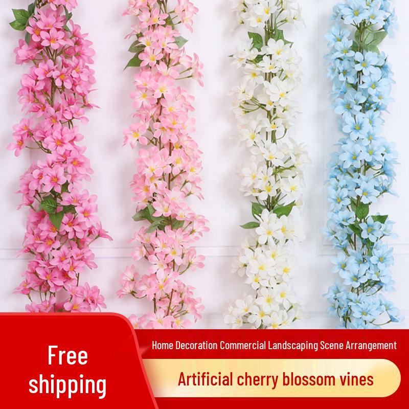 Artificial Cherry Blossom Vine: Indoor Ceiling Wedding Decoration, Rattan Pipe Cover