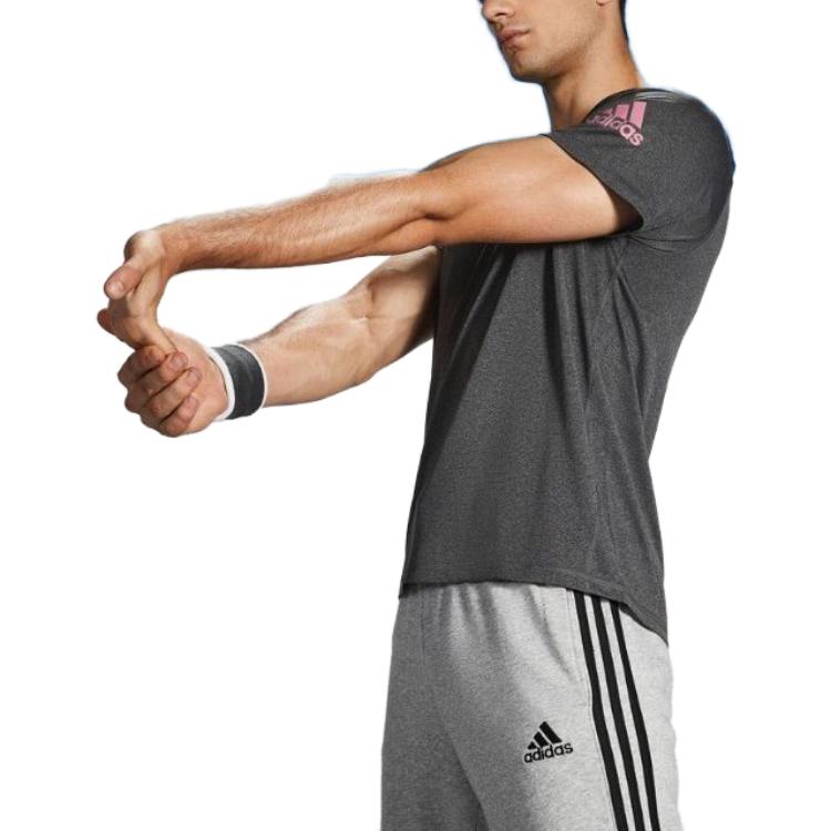 Adidas Solid Round Neck Pullover Short Sleeve T-Shirt Men Tops Metallic-Black Pink GU2779