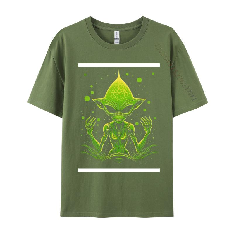 Happy Green Alien Tshirt Tops Shirts Retro Hip Hop Combed Cotton Men Top Tshirts Printed Tee Shirt Clothing