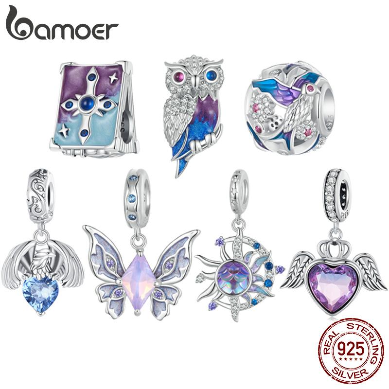 Bamoer Charms Papillon Magique en Argent 925 Perles Soleil et Lune S'adaptent aux Bracelets Originaux pour Femmes Accessoires de Bijoux DIY