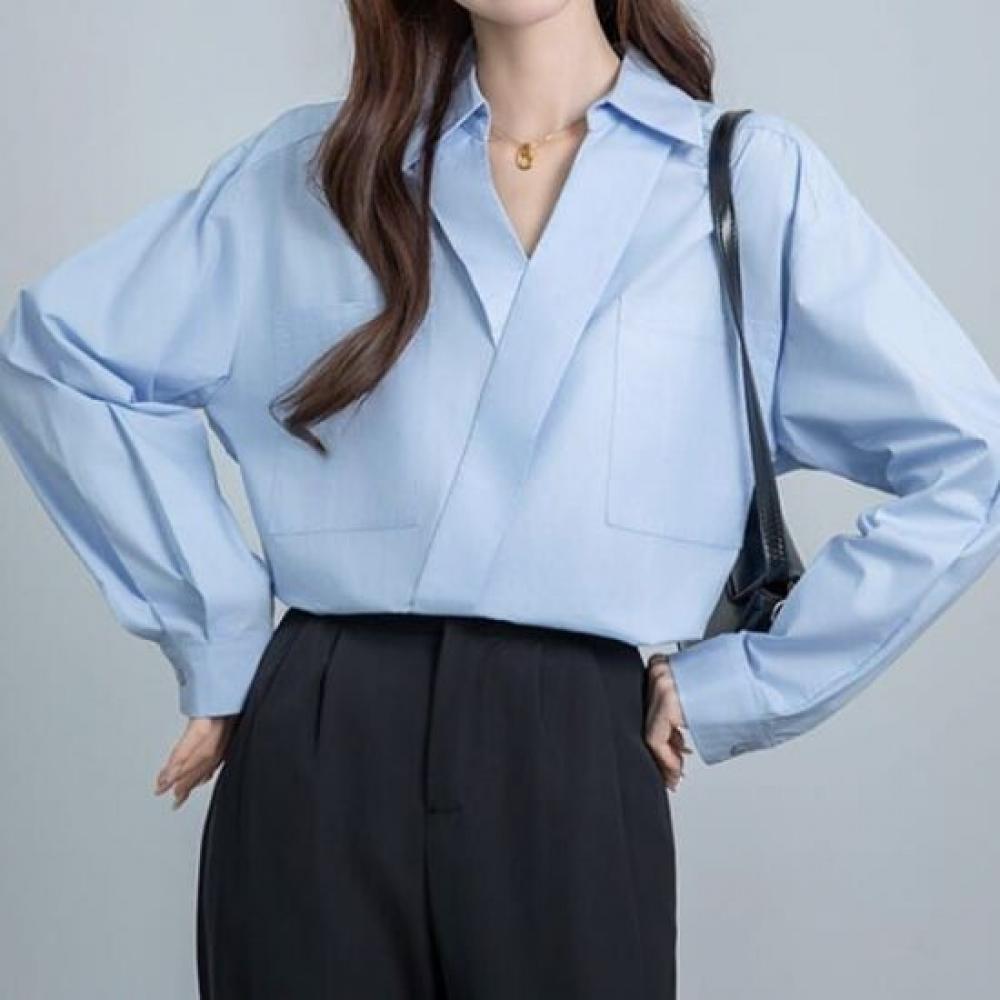 NaVaVa V Neck Collar Long sleeVe Shirt Nb2919