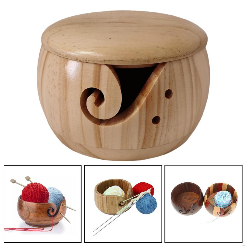 5.9 '' Crochet Yarn Bowl for Crochet, Knitting Holder, Wood Bowl, Basket
