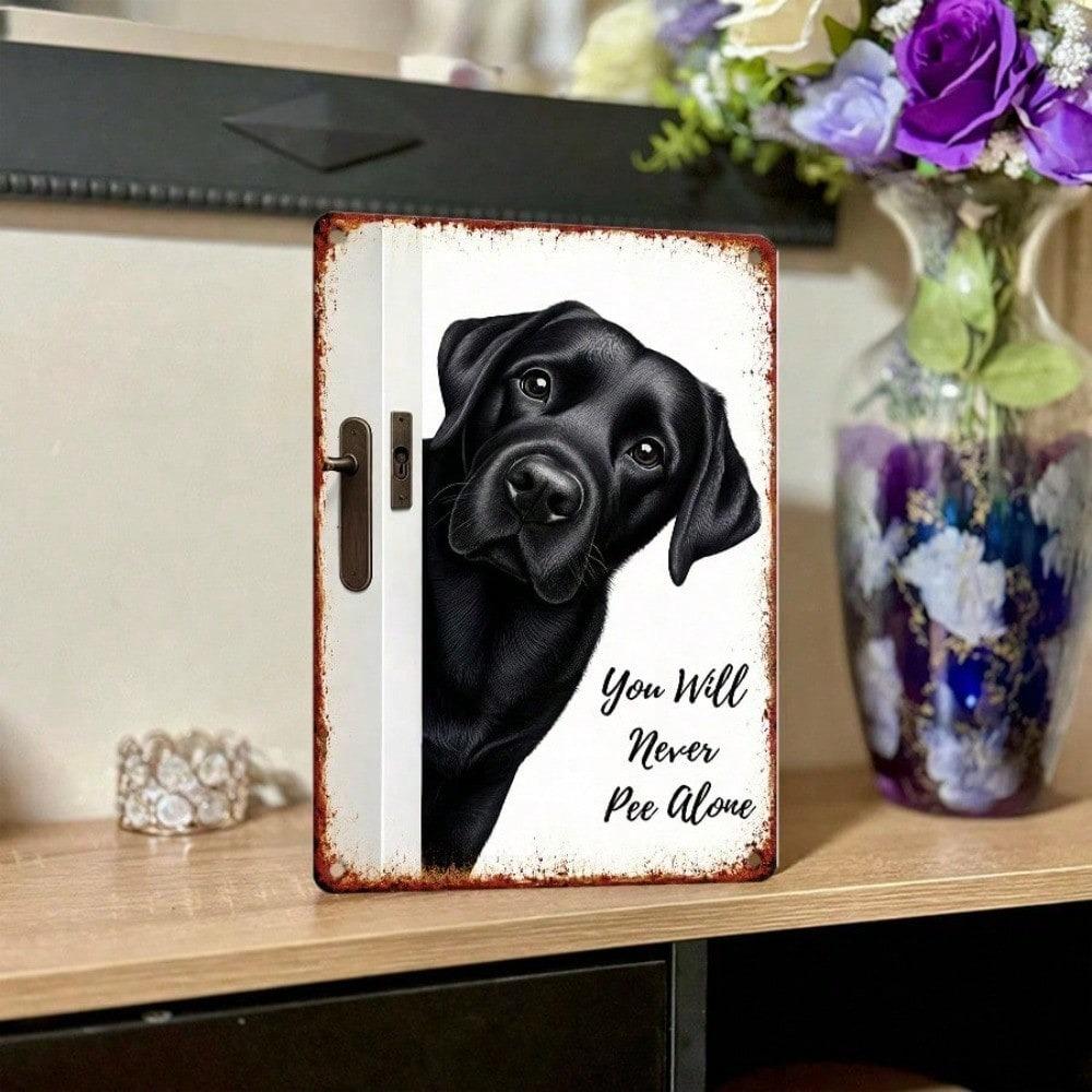 1PC You Will Never Walk Alone Vintage Tin Sign, Black Lab Dog Art, Sturdy Metal Plaque for Dog Lovers Home Decor