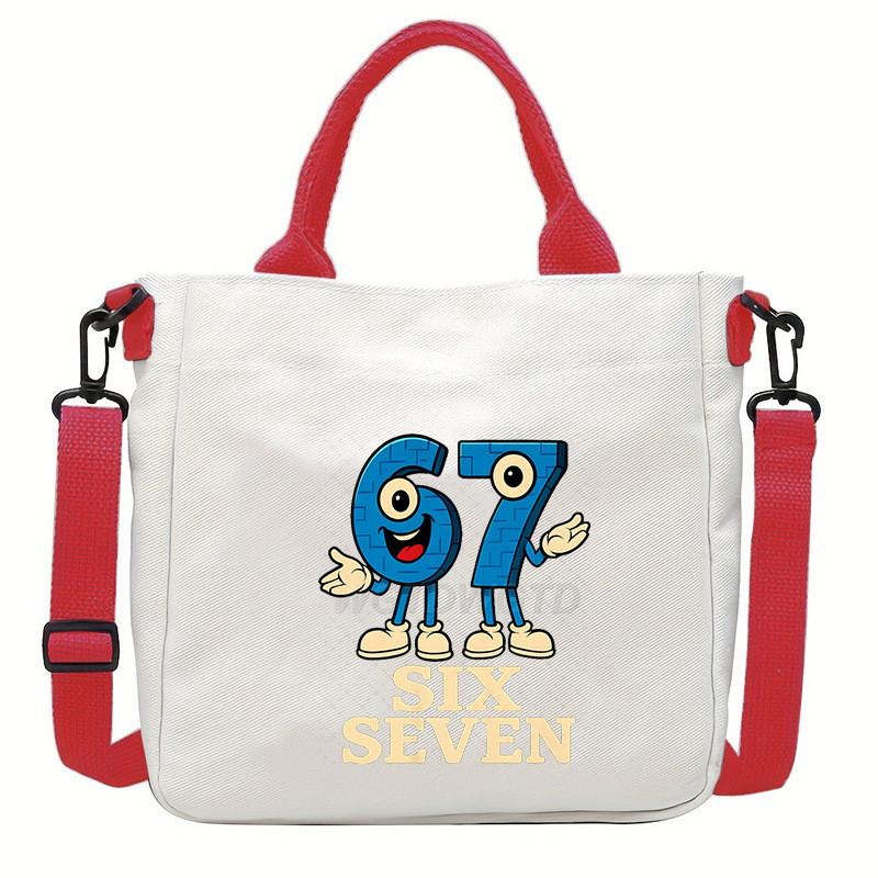 Steal a Brainrot 67 Printed Student Crossbody Bag Casual Canvas Shoulder Bags