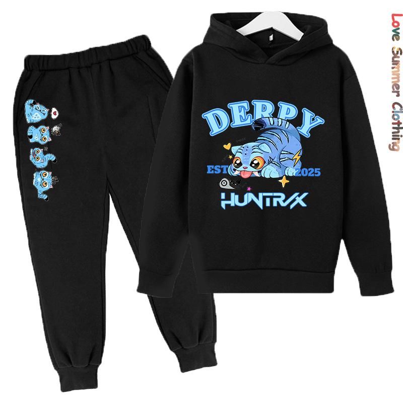 KPop Demon Hunters Girls Hoodie Tracksuit Character Hoodie HD Print Autumn Kids Hoodie Set Thin Fleece Hoodie Set Polyester