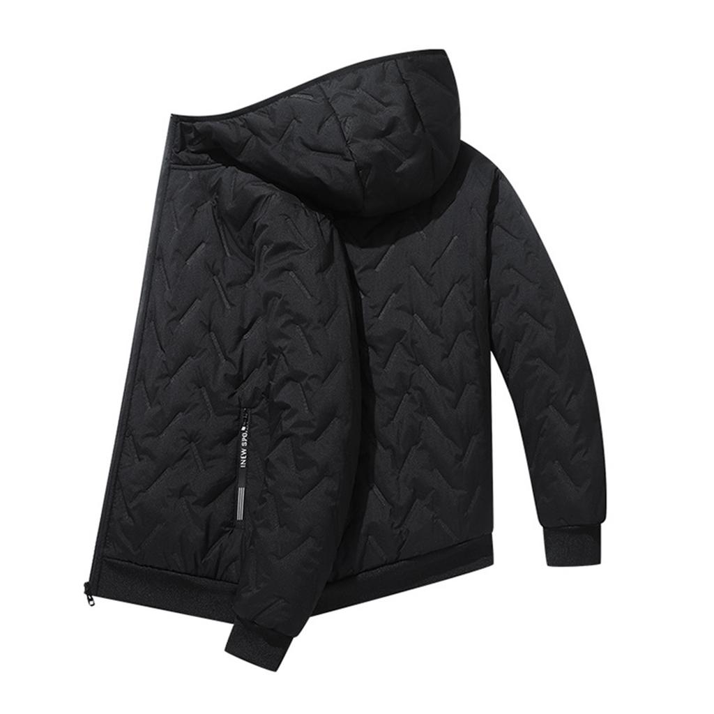 Men's Solid Color Casual With Cotton Zipper Long-sleeved Jacket Men's Graphene Hooded Cotton Jacket NEW SPORT Pocket Label