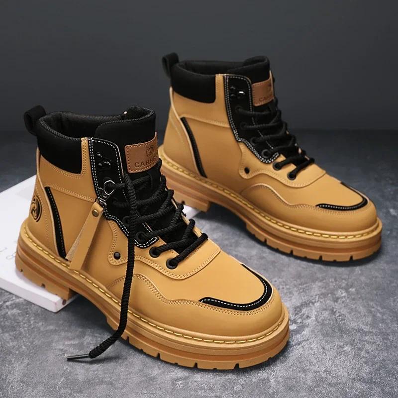 Mens Boots Casual Shoes Winter Platform Leather Designer Luxury Chelsea Cowboy Outdoor Work Safety Ankle Sneakers 2025