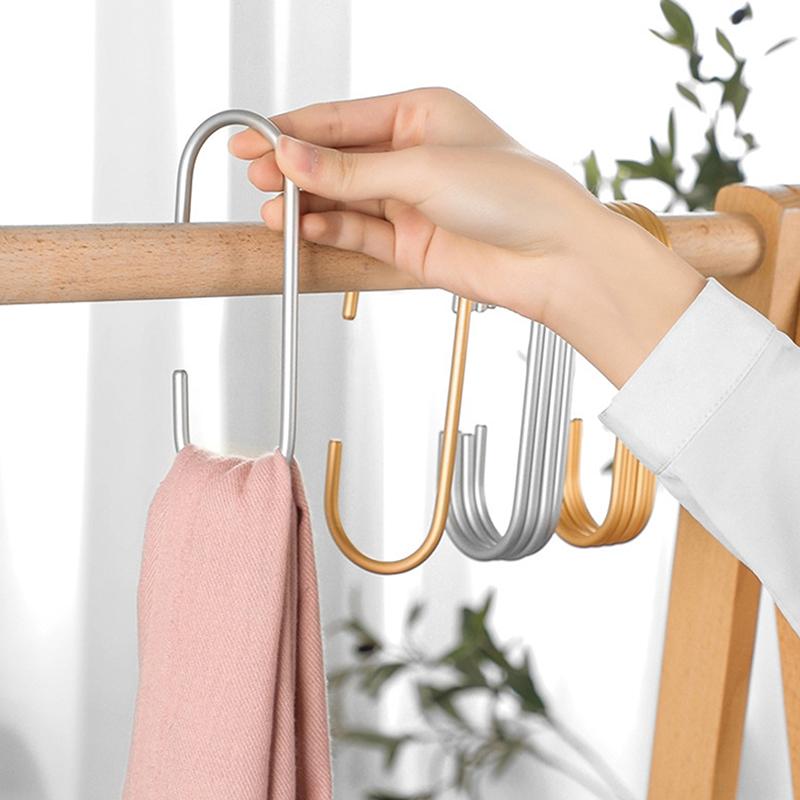 5Pcs C Shape Hooks For Closet,Gold/Silver Multi-Functional Hanging Metal Hook For Clothes Bags Hats,Closet Organizer System