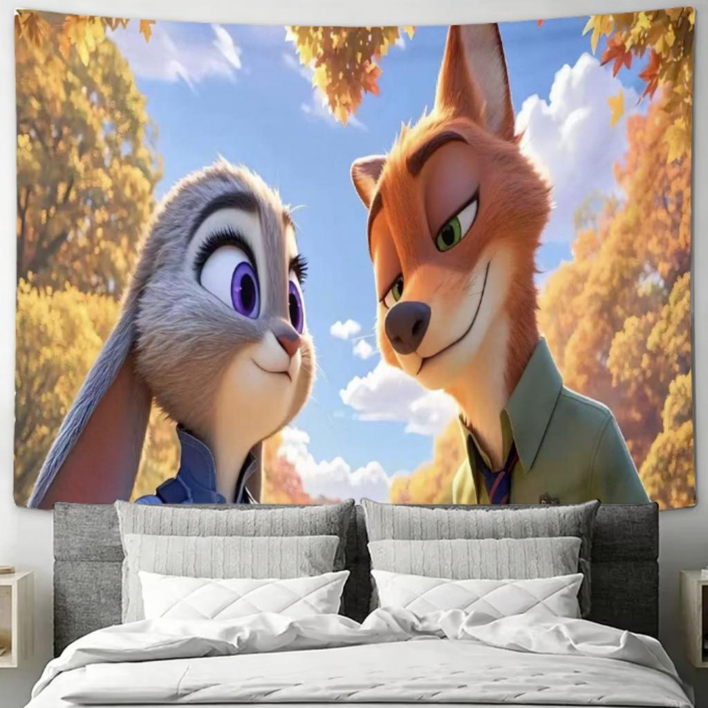Zootopia 2 Nick Judy Tapestry Camping Party Dorm Home Daily Decor Backdrop Flat Print