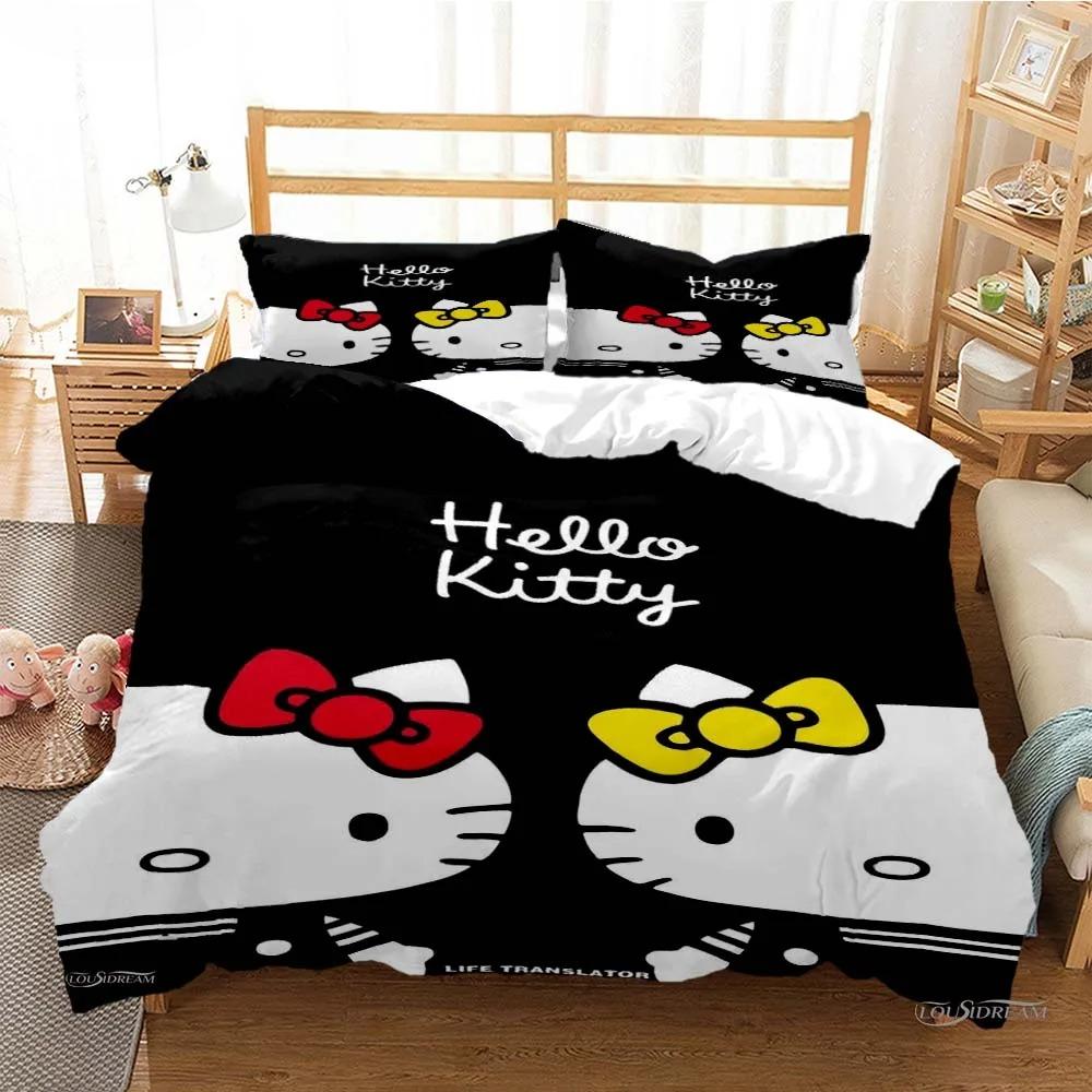 Hello Kitty Cartoon Cute Comforter Duvet Cover Bedding Sets Soft Quilt Cover Pillowcases Single/Double/Queen/King Size