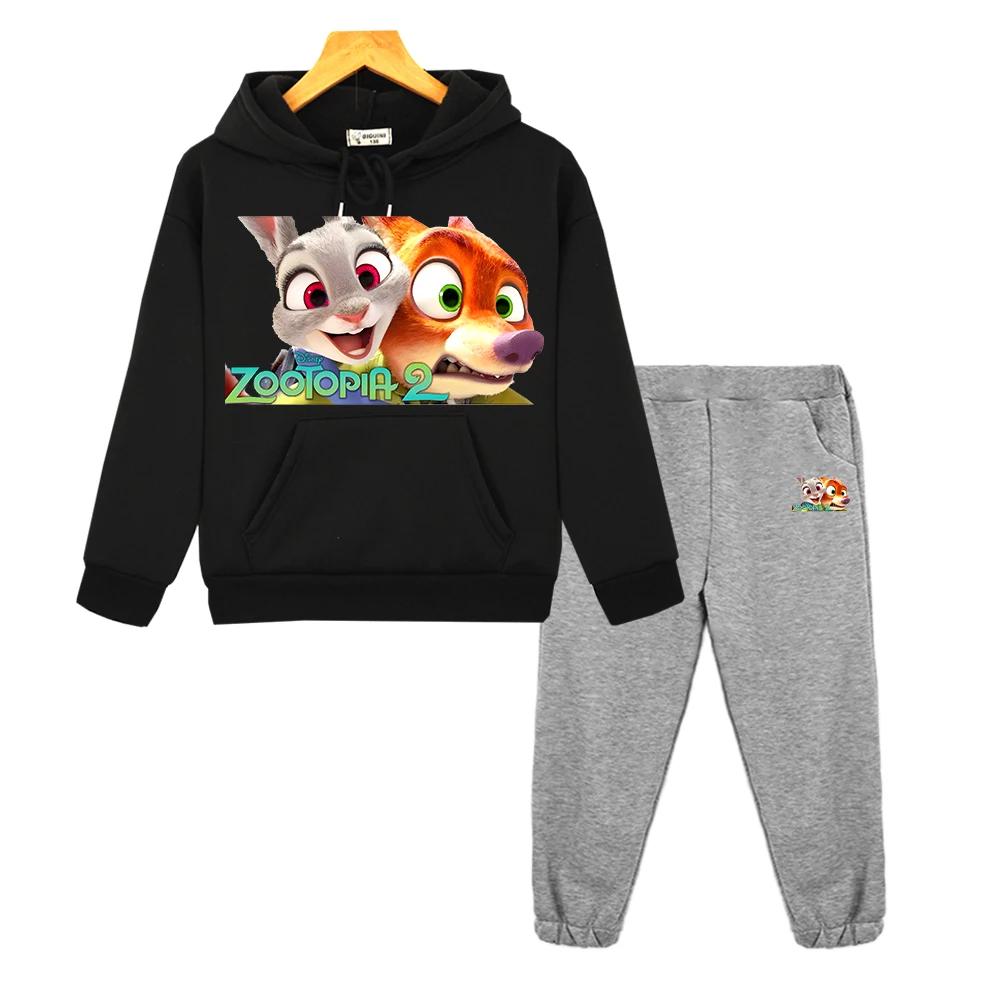 Jungen Mädchen Kapuzen Sportanzüge Zootopia 2 Lässige Hoodies Fleece Sweatshirt Pullover+Hose y2k sudadera Kinder Boutique Kleidung