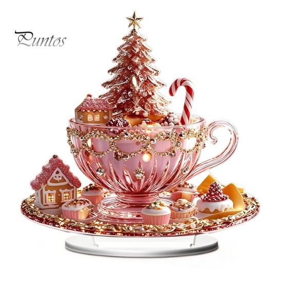Acrylic Holiday Ornaments for Home Decor 2D Christmas Tree Figurine, Dreamy Floral Candy House Tabletop Showcase Ornaments, Centerpiece Office