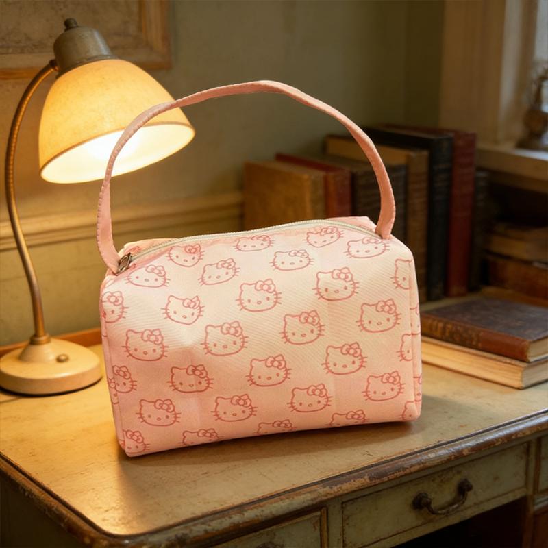

New Women s Bag Cartoon Cat Print Handbag Large Capacity Soft Cosmetic Bag Travel Toiletry Organizer Handheld Shoulder Bag