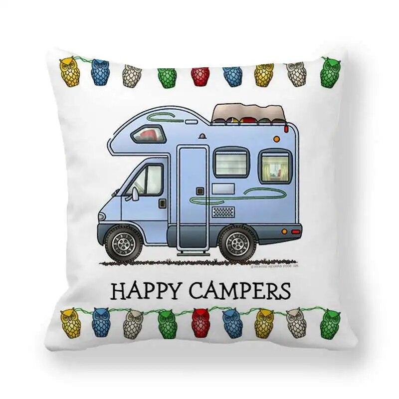 Happy Camper Pillow Case Owl Camper Throw Pillow Case Cover Decorative Pillowcases 45*45CM Car Pillowcase Hoofdkussen