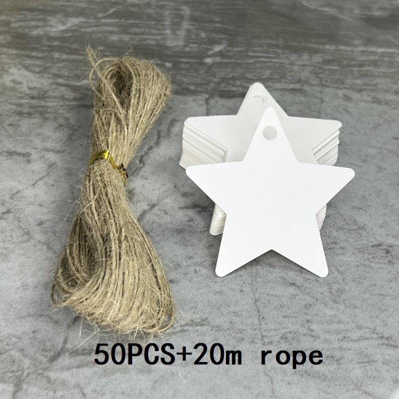 

50 шт. Пустые бирки из крафт-бумаги, Бирка для одежды, Форма звезды, Подарочная бирка, Карточки для ценника DIY с веревкой белый