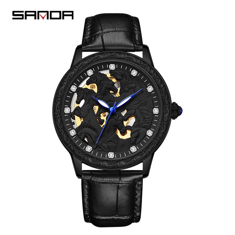 SANDA Men s Thousand Mile Horse Automatic Skeleton Watch - Waterproof Business Fashion Timepiece