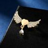 Women Dazzling Wings Heart With Water-Drop Design Crytsal Brooches Beauty Full Rhinestone Paved Golden Lapel Pins For Lady Girls