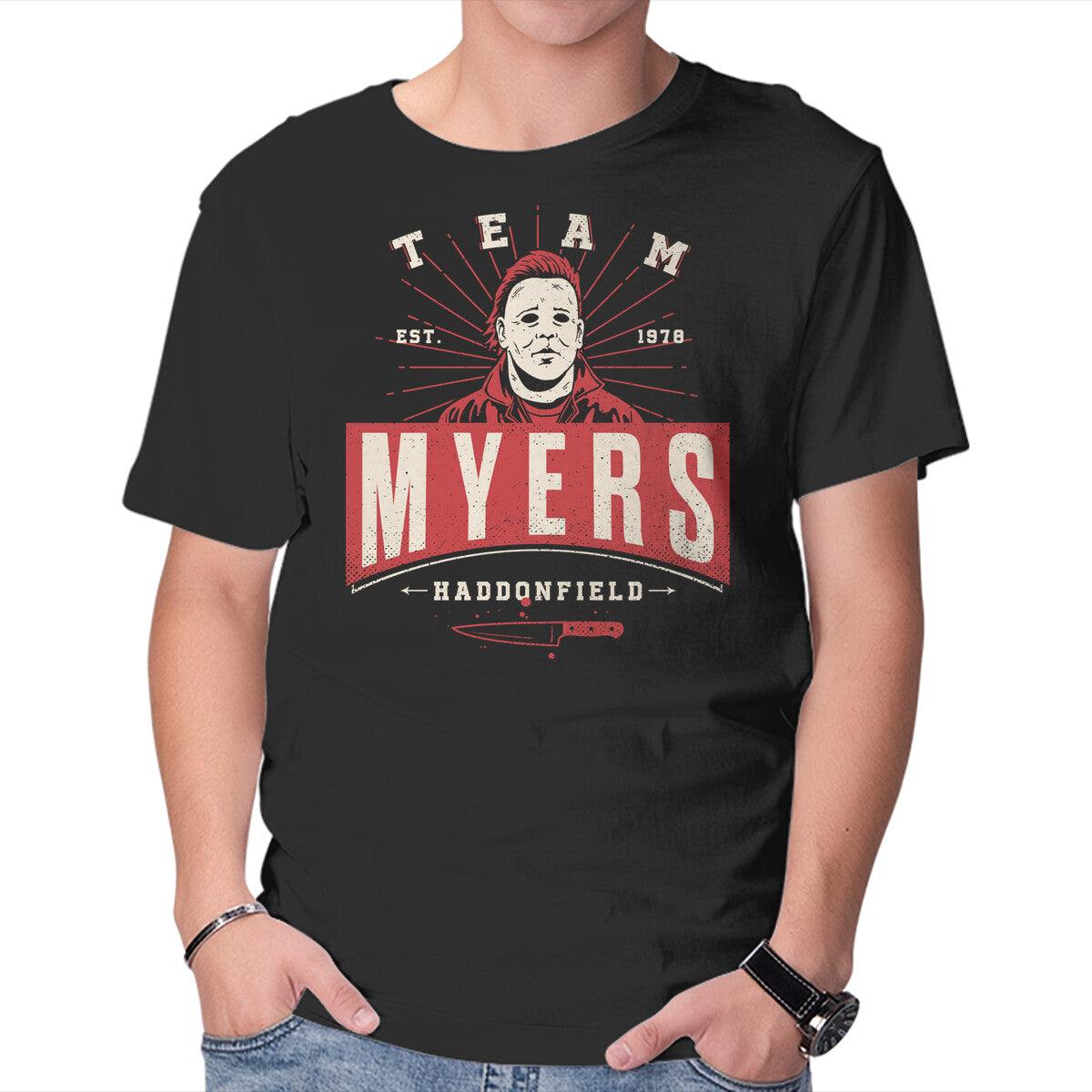 Unisex Crew Neck T-Shirt Team Myers Graphic Short Sleeve Casual Tee S