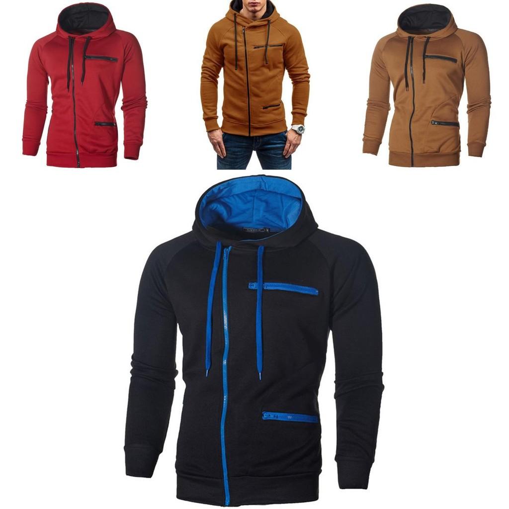 Stylish Men's Autumn Winter Hoodie With Unique Side Zipper And Drawstring Hood