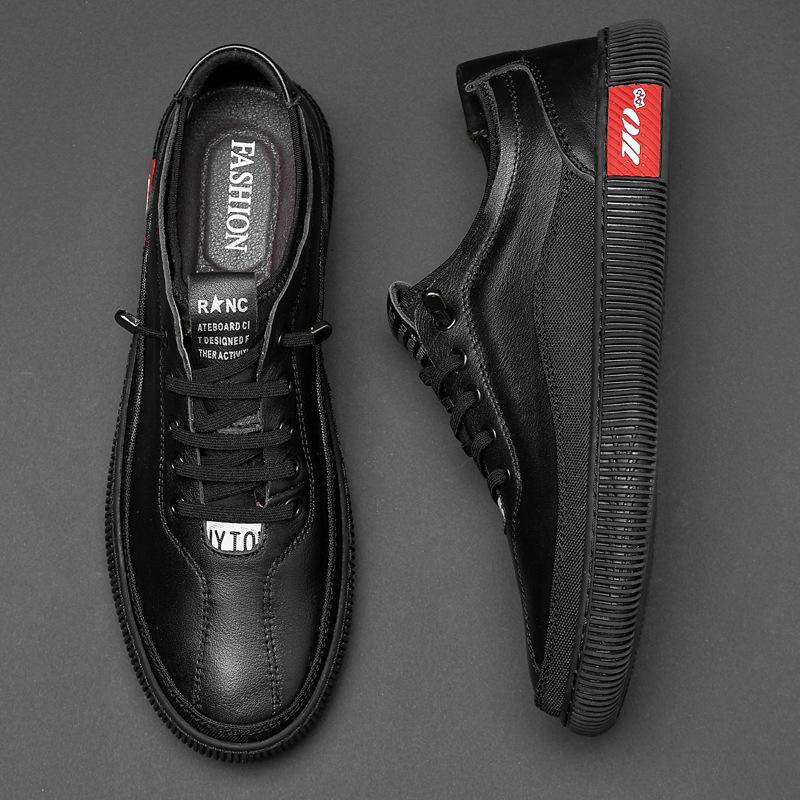 

Мужская обувь 2025 года, весна, новые модные туфли без шнуровки на плоской подошве, мужская повседневная обувь из водонепроницаемой кожи с мягкой подошвой 37 чёрный