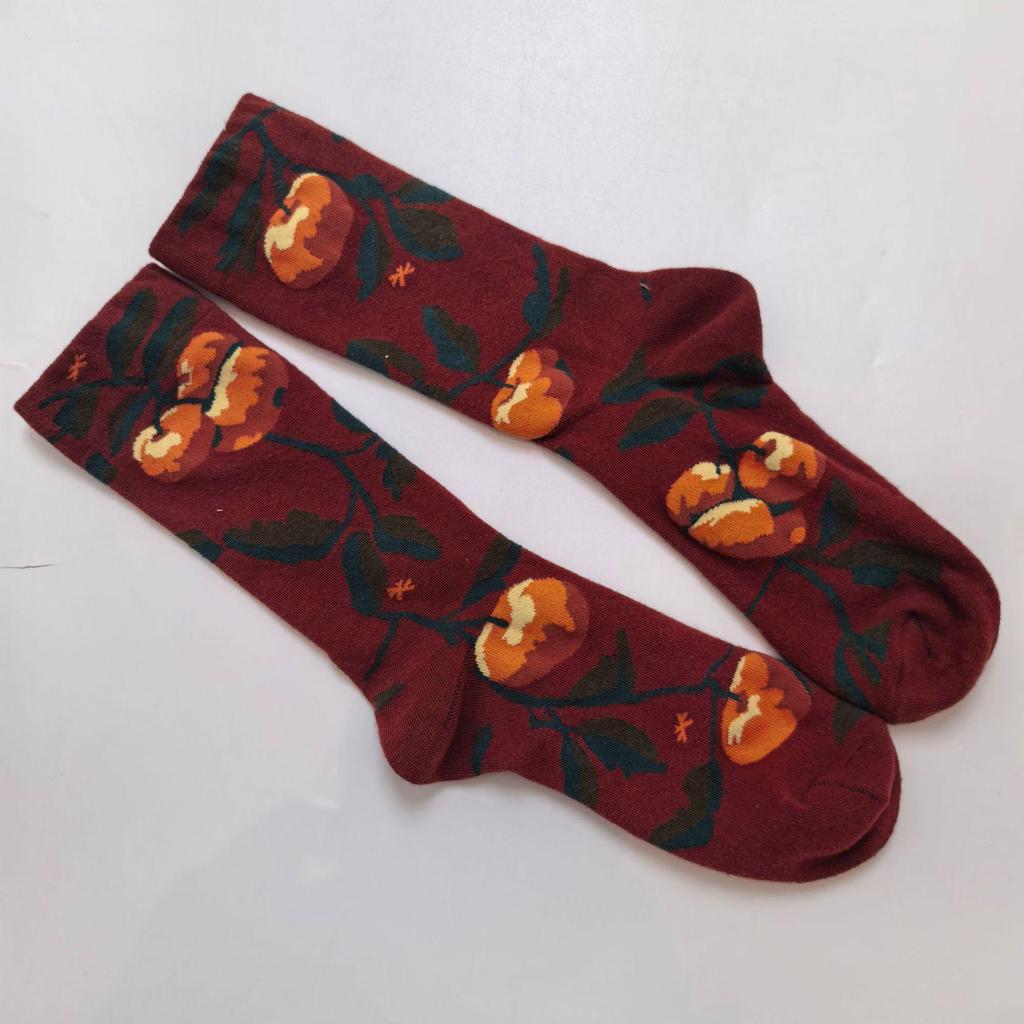 French Artistic Oil Painting Series: Colorful Trendy Mid-Calf Cotton Socks for Women