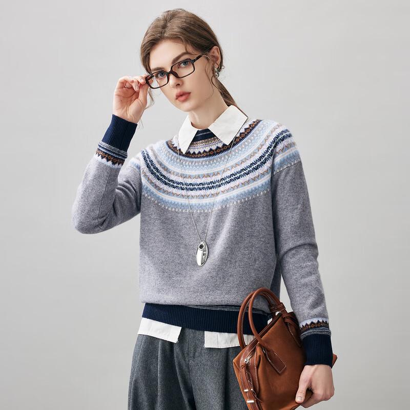 Komonboka 2025 Autumn/Winter Women's Fair Isle Cashmere Round Neck Sweater